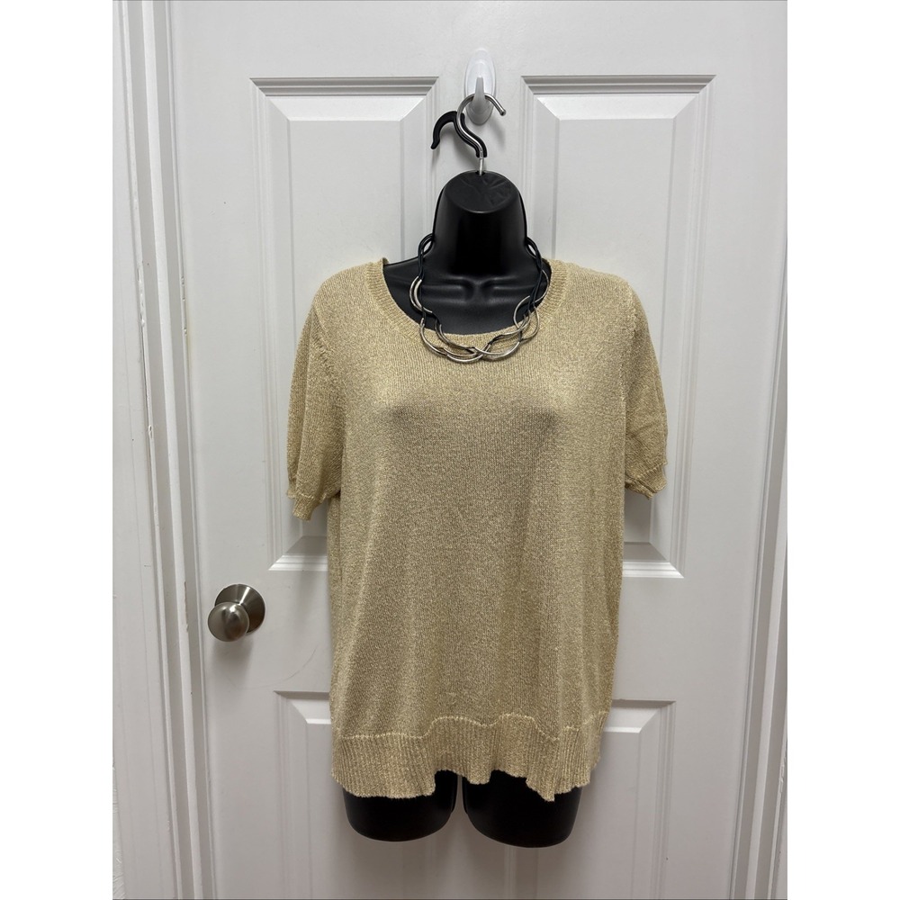 Lisa Rinna Collection‎ Womens Sweater Gold Sparkly Pullover - Size Medium